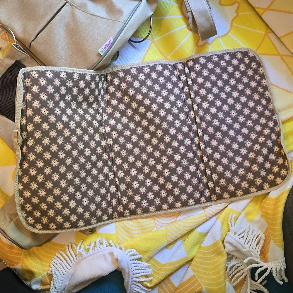 VGUC- Minene Tan Baby Diaper Bag with Adjustable Straps And Accessories